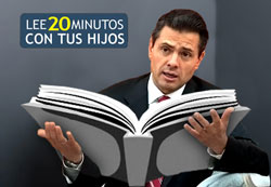 Presidente de México, Enrique Peña Nieto leyendo sobre educación y creación de emplleos